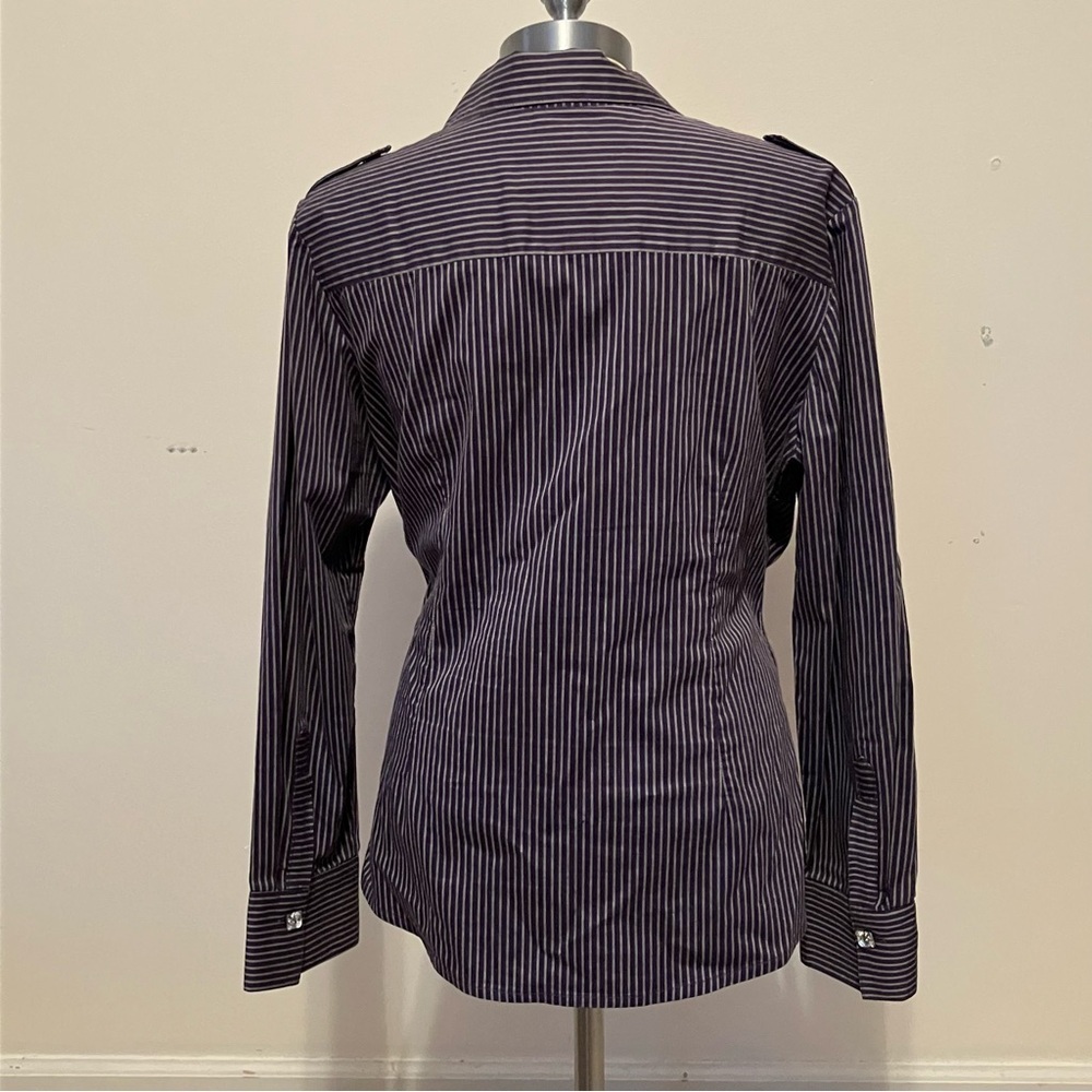 VTG Lissile Women’s Purple Stripe XXL long Sleeve Blouse Epaulette Preppy - Picture 12 of 12